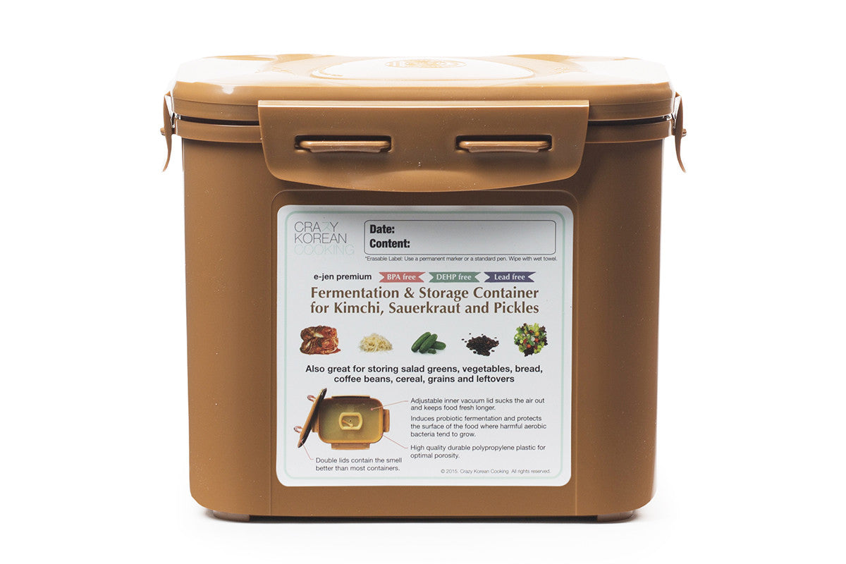 Crazy Korean Cooking Premium  E-jen Kimchi Fermentation & Storage Container, 0.4 Gal (1.7L), Sandy Brown