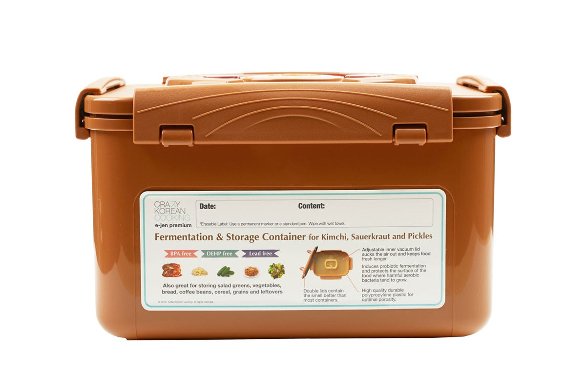 Crazy Korean Cooking Premium E-jen Kimchi Fermentation & Storage Container, 1.3 Gal (5.2L), Sandy Brown