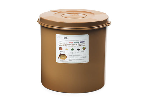 Crazy Korean Cooking  E-jen Premium Kimchi Fermentation & Storage Container, 5.8 Gal (22L), Round Sandy Brown