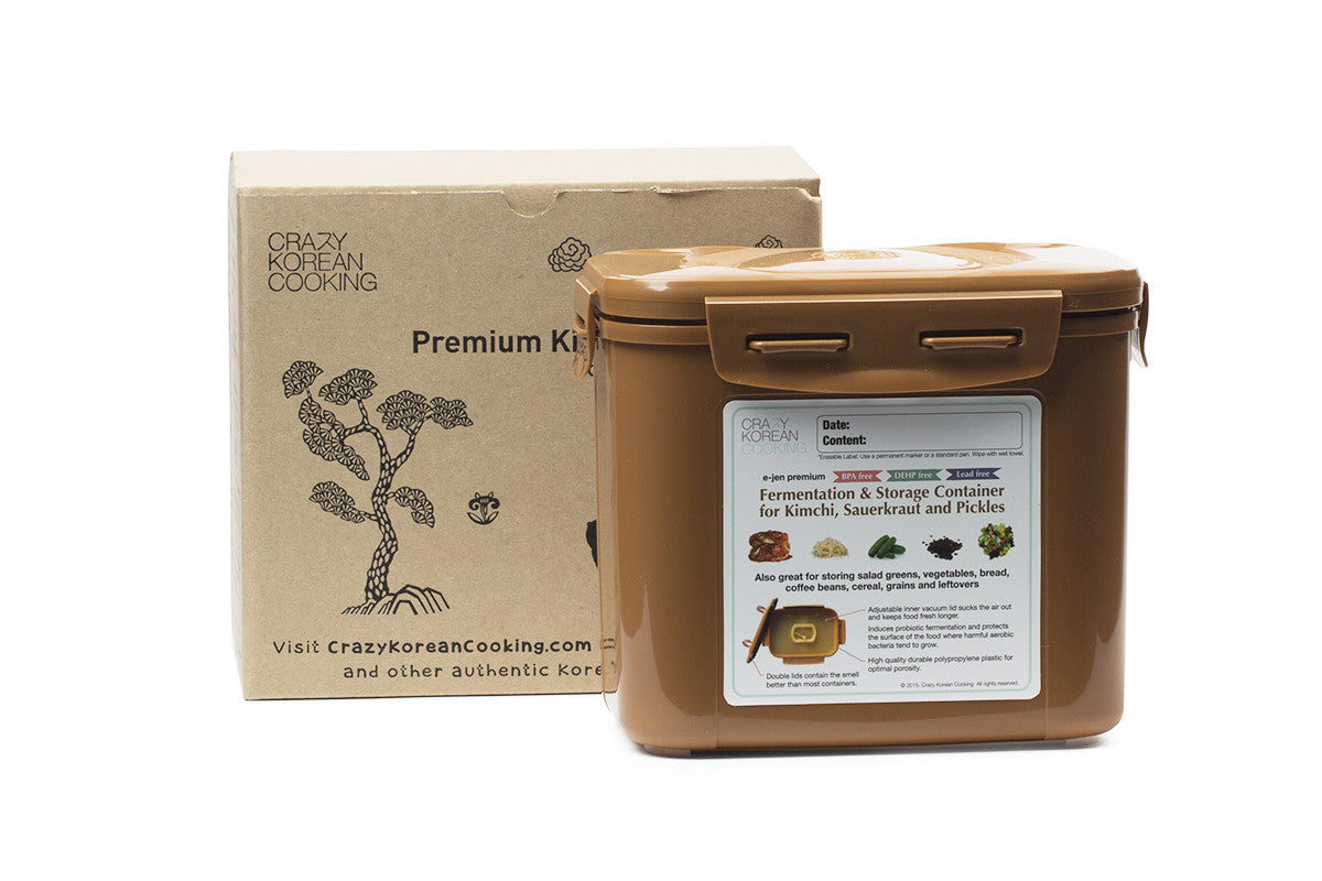 Crazy Korean Cooking Premium  E-jen Kimchi Fermentation & Storage Container,  0.9 Gal (3.4L), Sandy Brown