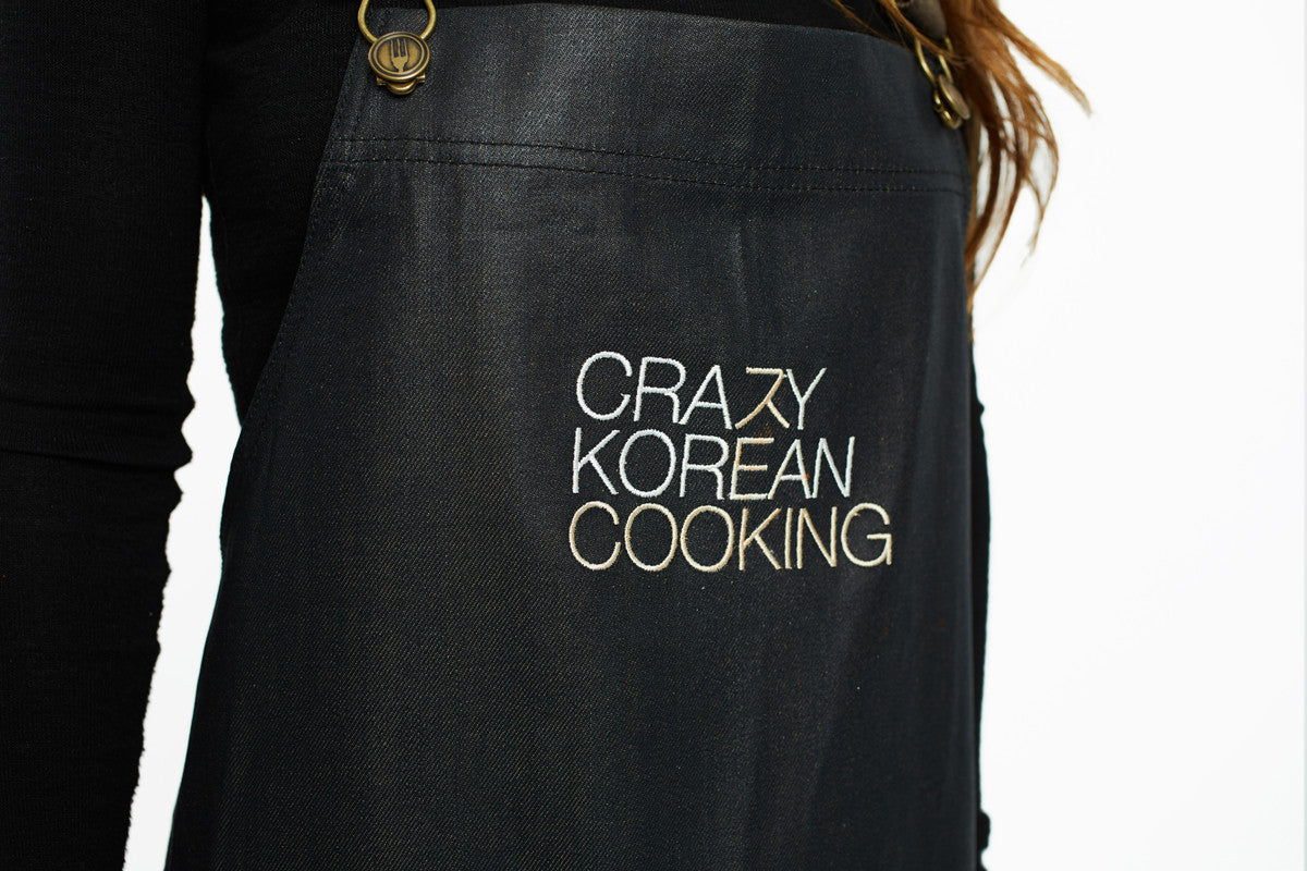 Apron, Crazy Korean Cooking, 100% Cotton Denim