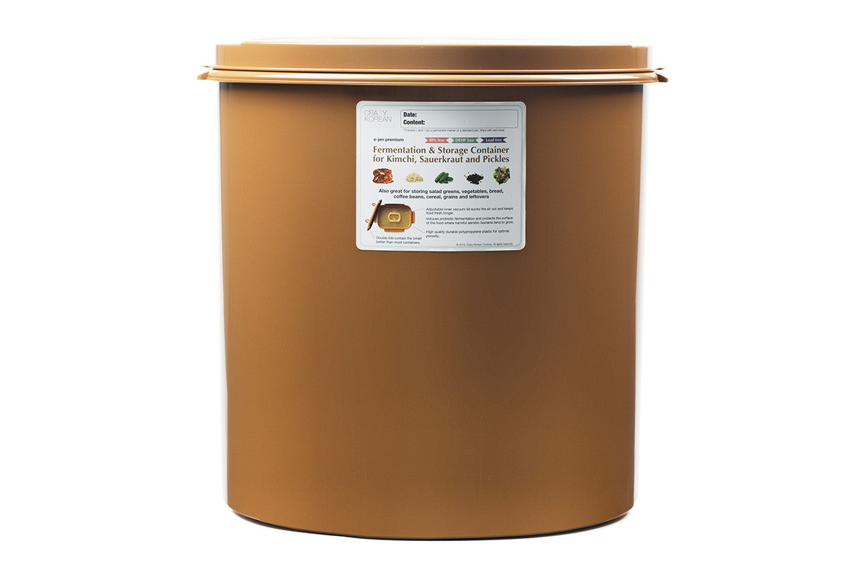 Crazy Korean Cooking  E-jen Premium Kimchi Fermentation & Storage Container, 11.8 Gal (45L), Round Sandy Brown