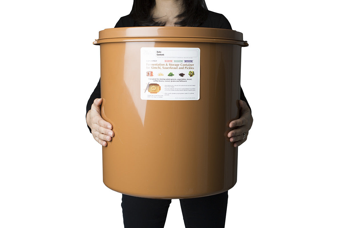 Crazy Korean Cooking  E-jen Premium Kimchi Fermentation & Storage Container, 11.8 Gal (45L), Round Sandy Brown