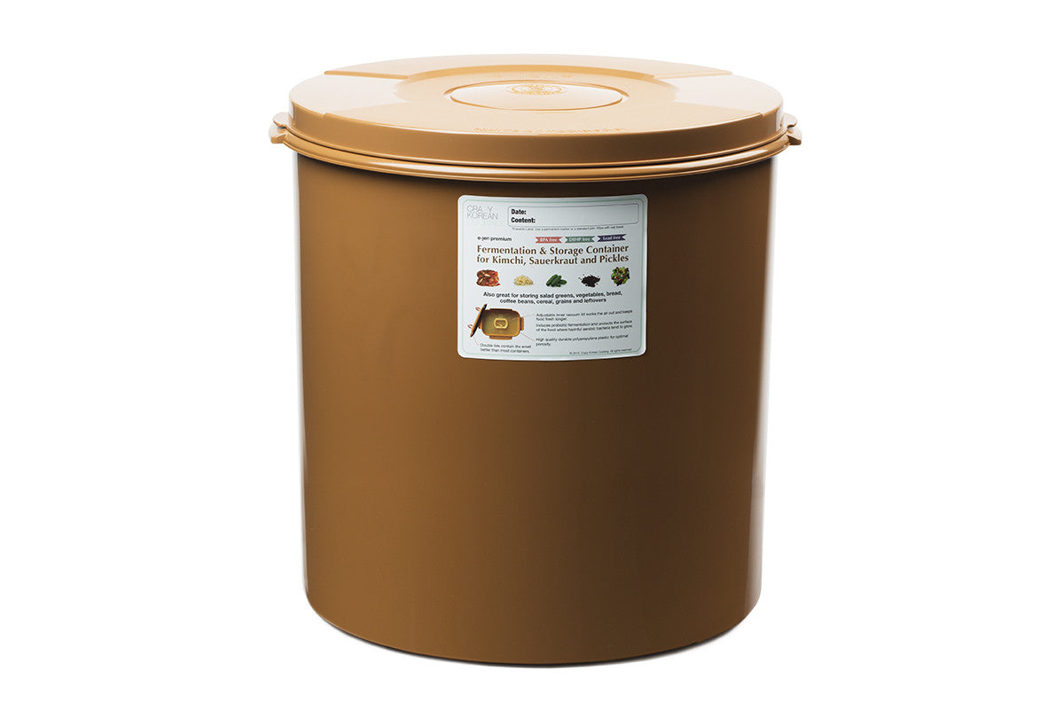 Crazy Korean Cooking  E-jen Premium Kimchi Fermentation & Storage Container, 11.8 Gal (45L), Round Sandy Brown