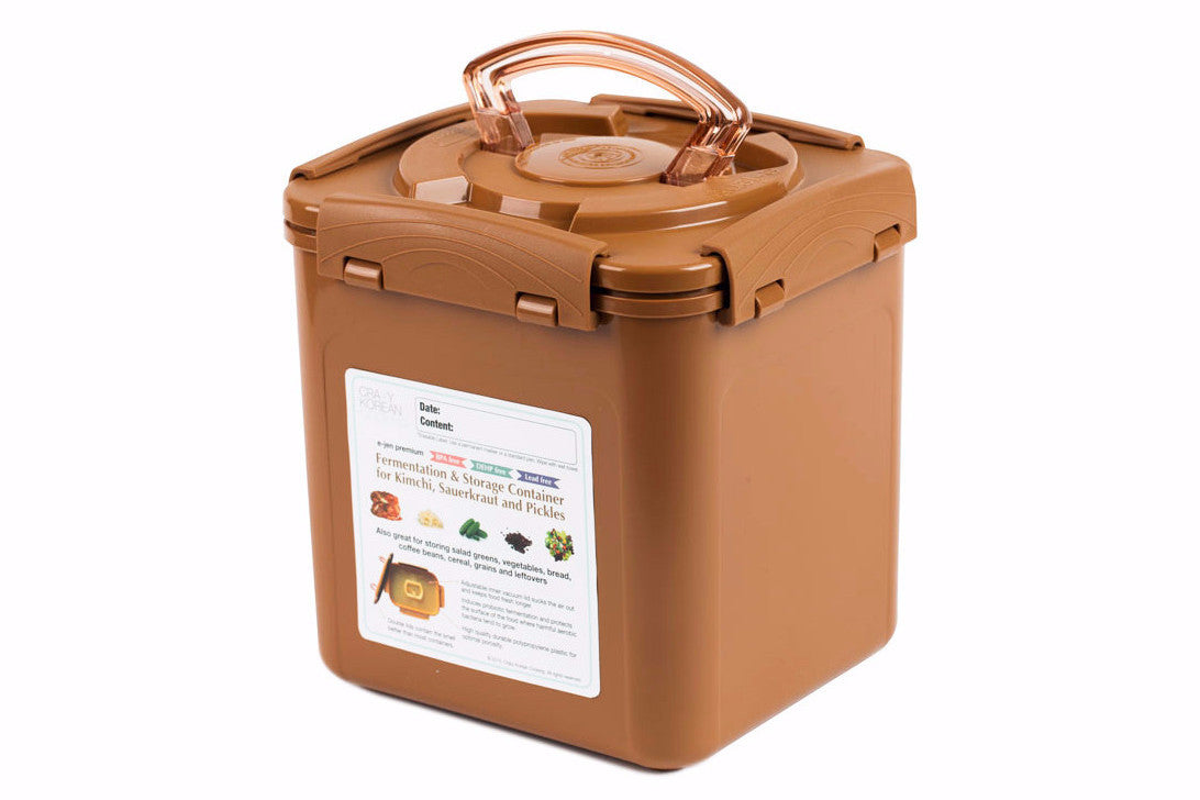 Crazy Korean Cooking Premium E-jen Kimchi Fermentation & Storage Container, 1.6 gallon (6.4L), Sandy Brown