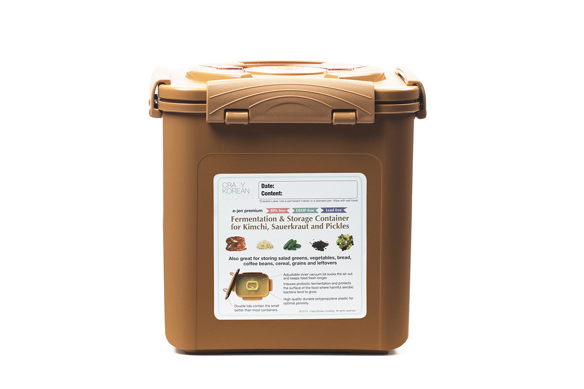 Crazy Korean Cooking Premium E-jen Kimchi Fermentation & Storage Container, 1.6 gallon (6.4L), Sandy Brown