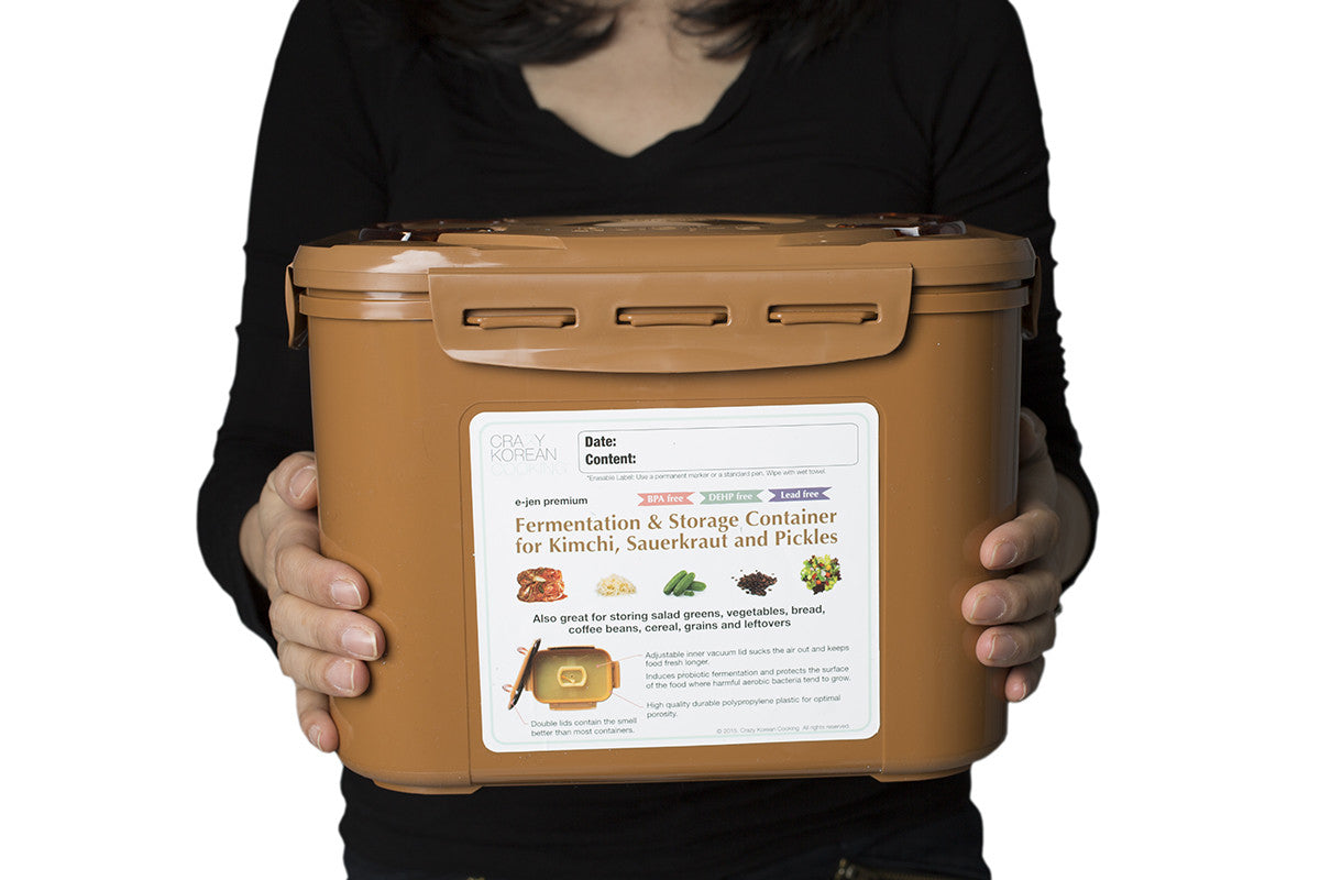 Crazy Korean Cooking  E-jen Premium Kimchi Fermentation & Storage Container, 2.2 Gal (8.5L), Sandy Brown