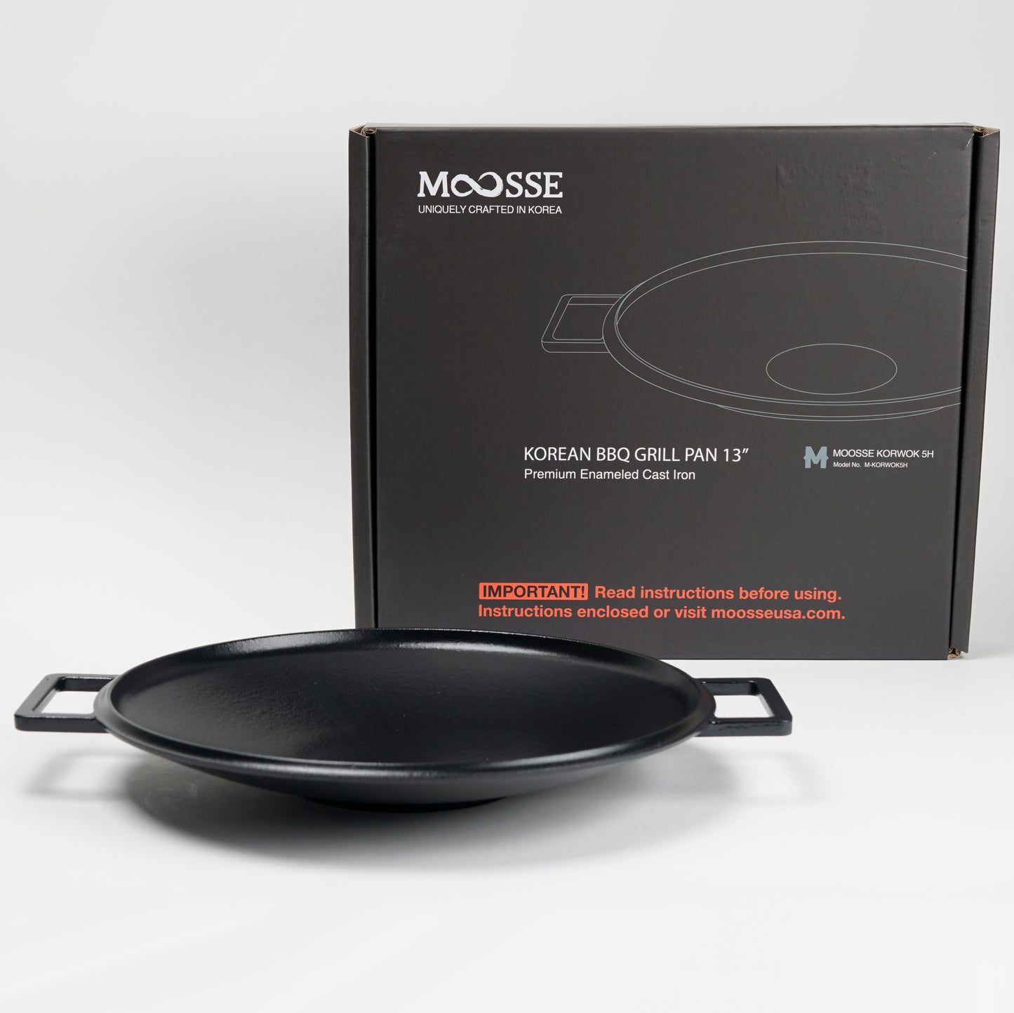 MOOSSE Korean BBQ Grill Pan, Premium Enameled Cast Iron Grill, 13”