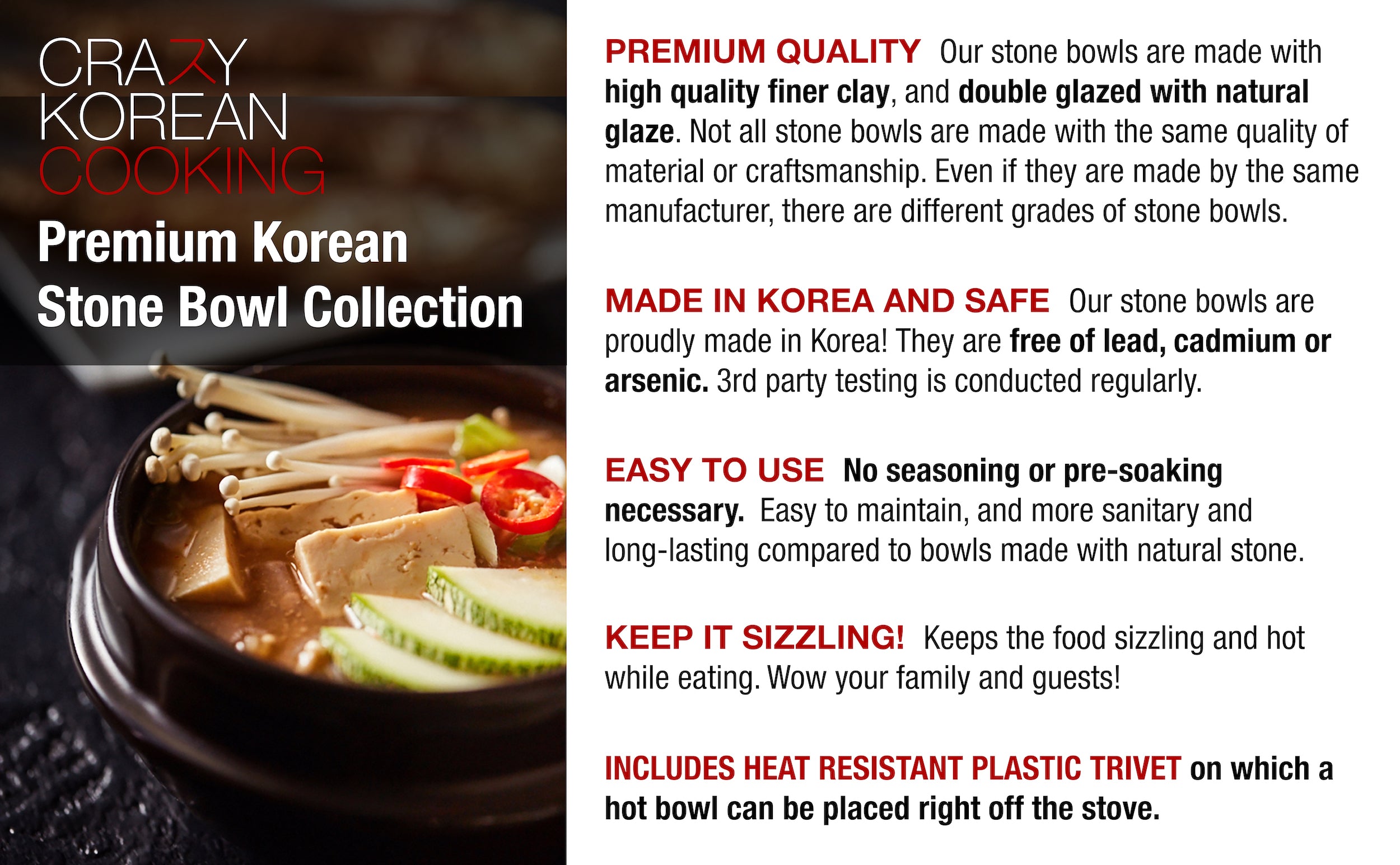 Crazy Korean Cooking Stone Bowl Dolsot Sizzling Hot Pot for Bibimbap and Soup Premium Ceramic Small No Lid